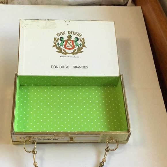 BRITTANY JEAN Y2K Handmade Upcycled Green Gold Floral Cigar Box Purse Retro - Picture 10 of 16